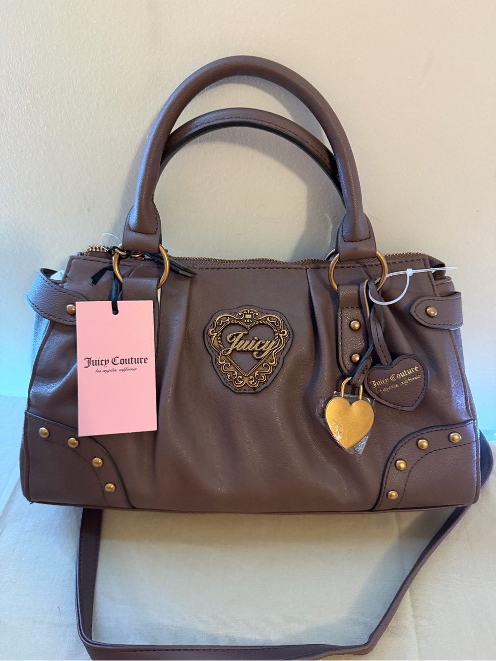 Juicy Couture Brown Leather Satchel with Heart Charm